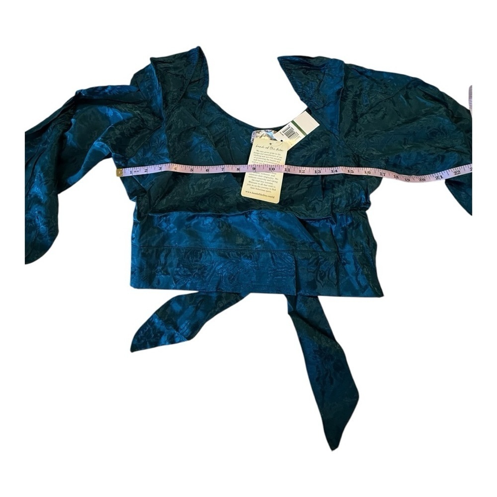 Band Of The Free Camille Crossover Crop Top Deep Teal Boho Cottage Gypsy NEW - Picture 8 of 15